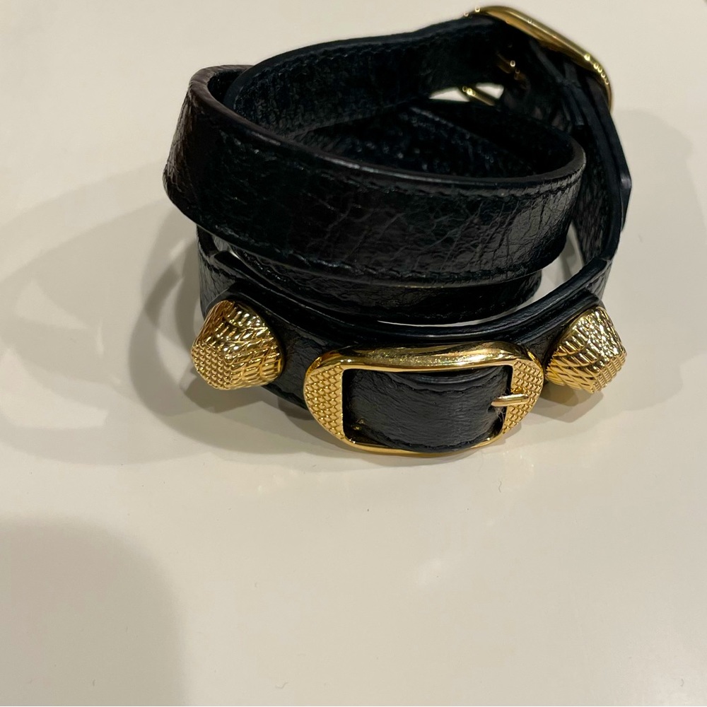 Balenciaga Arena Leather Giant Double Tour Wrap bracelet in black and gold